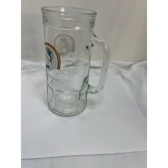 Miami Dolphins Football Beer Mug Stein Clear Glass Fisher Nuts 7" Tall Vintage - Picture 5 of 7